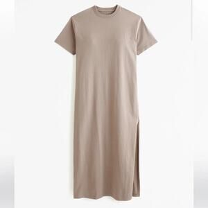 Abercrombie & Fitch Crewneck Short Sleeve T-Shirt Maxi Dress Tan Beige Small T